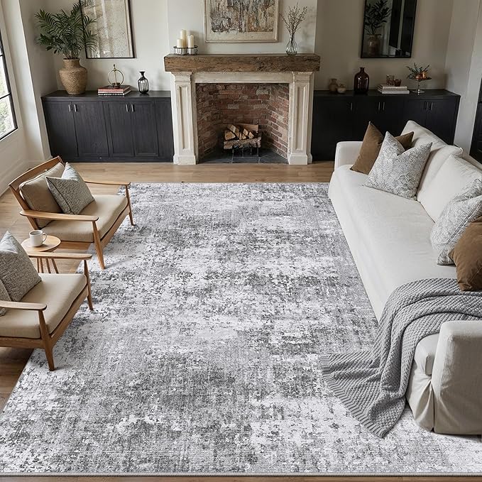 PureCozy 8x10 Grey Area Rug Washable Modern Abstract Living Room Carpet Non by PureCozy