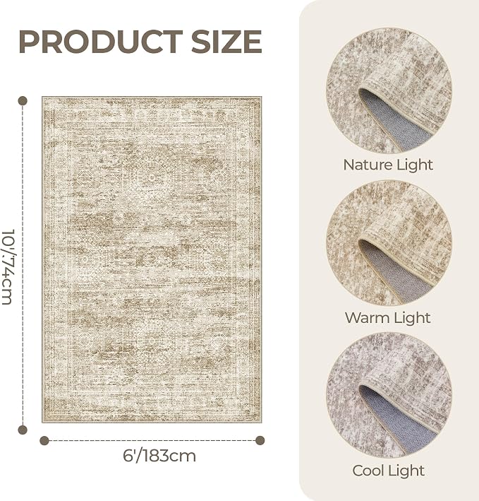 6x9 Rug for Living Room, Soft Low Pile Indoor Washable Rugs for Bedroom - Image 2