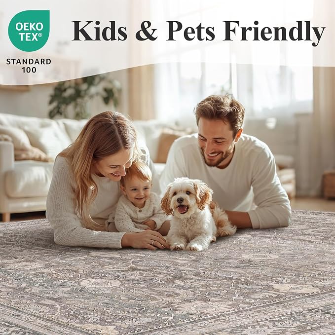 Schweek 6x9 Area Rug Washable Neutral Rug Non Slip - Image 8