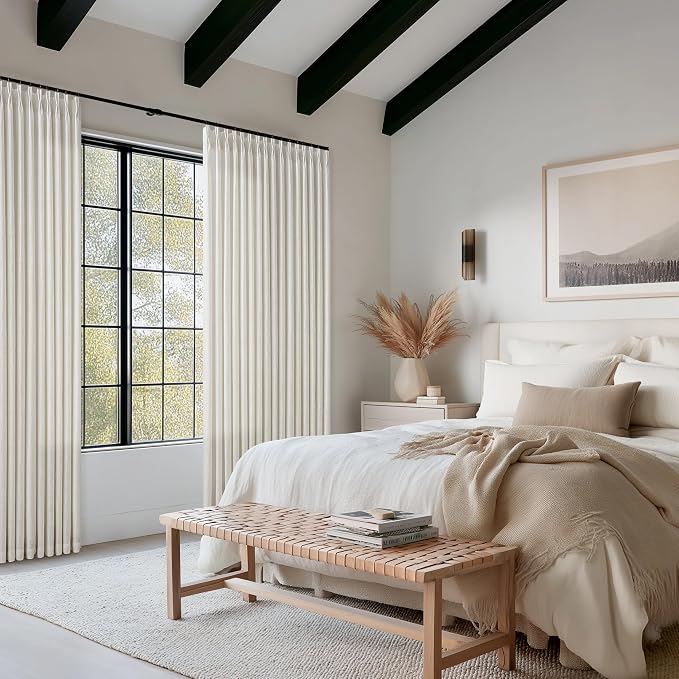 Semi Sheer Linen Pinch Pleated Boho Curtains 102 Inches Long Natural Cream | - Image 9