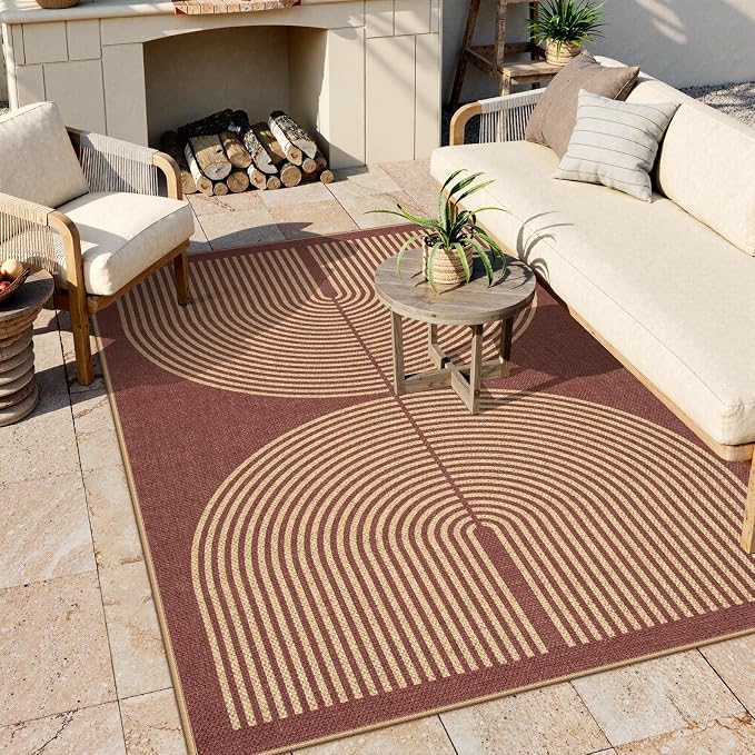 Lahome Enfys Modern Rainbow Easy Jute Outdoor Rug 5x7, Stain Resistant Red - Image 2