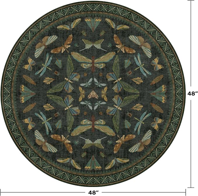 Vintage Dark Green 4ft Round Small Rug - Image 2