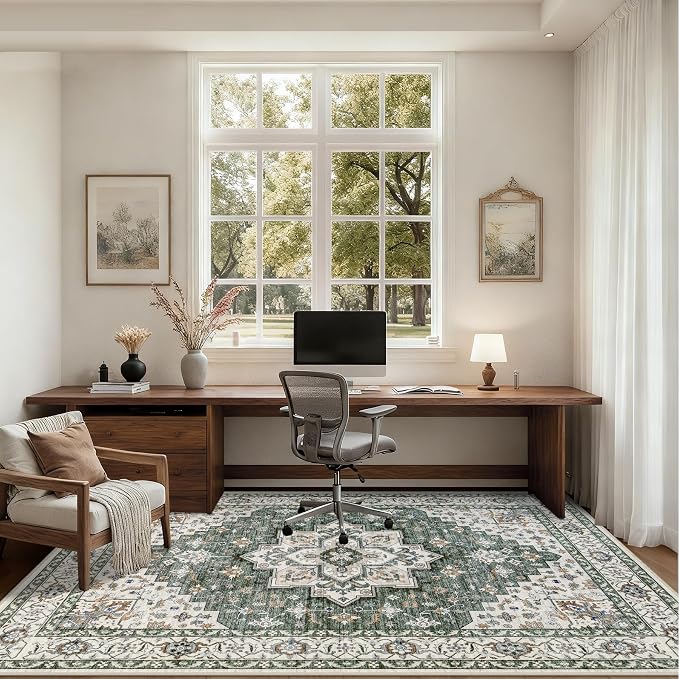 8x10 Area Rugs for Living Room: Washable Rug Soft Vintage Boho Medallion Carpet - Image 6