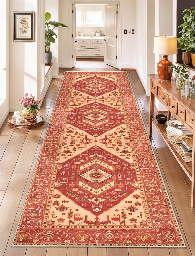 SERISSA Runner Rug for Hallways, Long Boho Rug Vintage Red Hallway Stair Ultra by SERISSAHomeDecorCollection