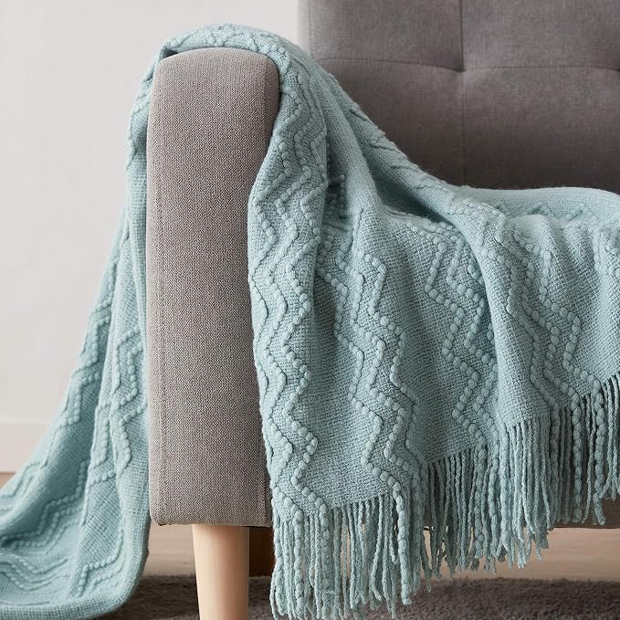 BOURINA Aqua Throw Blanket 50 x90 Inches Throw Textured Solid Soft Sofa Throw - Image 4