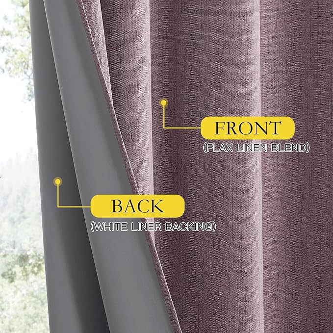 NICETOWN Chaise Mauve Vintage Linen 100% Blackout Curtains - Image 6