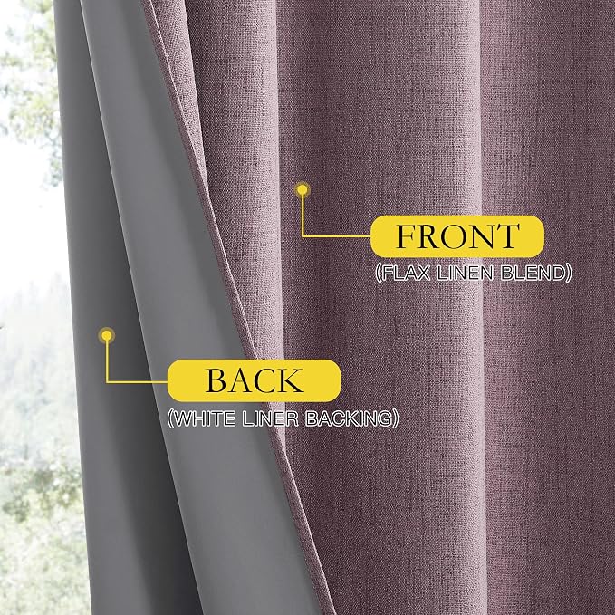 NICETOWN Chaise Mauve Vintage Linen 100% Blackout Curtains - Image 6