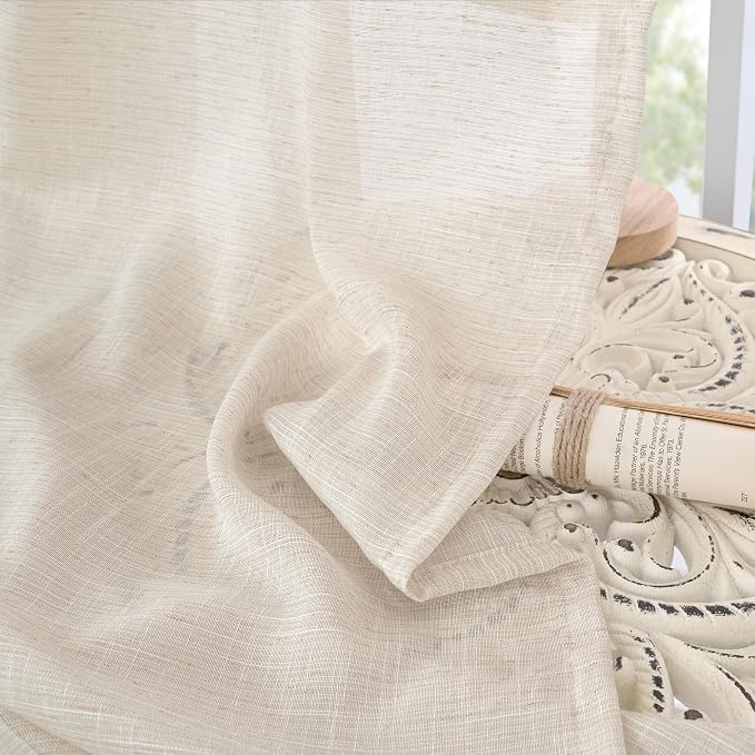 BGment 36 Inch Length Oatmeal Linen Curtains - Image 7