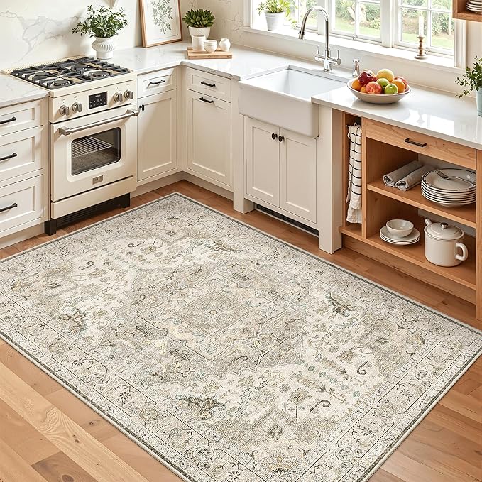 Madane Area Rug 3x5, Entryway Washable Printed Vintage Kitchen Carpet Non Slip - Image 3