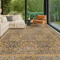 Vintage Gold Brown Living Room Rug, 7x10 Washable Area Rugs by HazoHaus