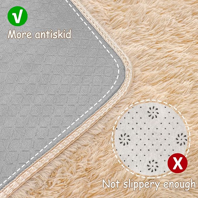 2x10 Bedside Area Rugs for Bedroom Soft Fluffy Shag Beige Rug for Hallway - Image 4