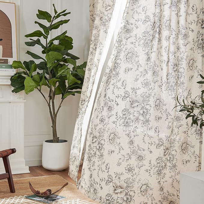 jinchan Linen Floral Curtains 63 Inch Length - Image 6