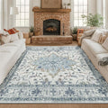 Area Rugs Square 8ft Washable Non-Slip, Floral Vintage Distress Print Pattern by RELEANY