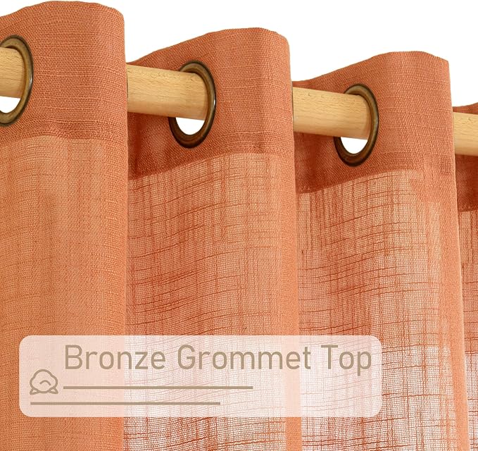LAMIT Burnt Orange Sheer Linen Curtains 54 Inch Length, Light Filtering Panels - Image 4