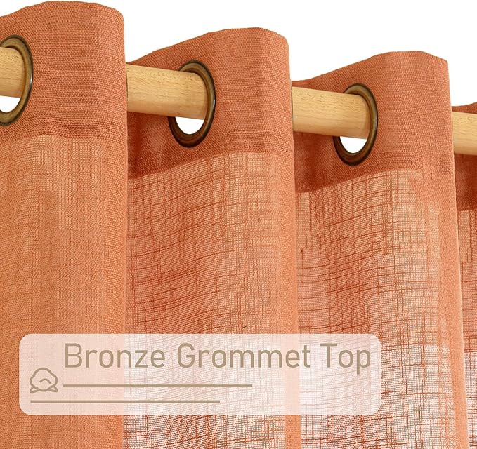LAMIT Burnt Orange Sheer Linen Curtains, 84 inch Light Filtering Semi Sheer - Image 4