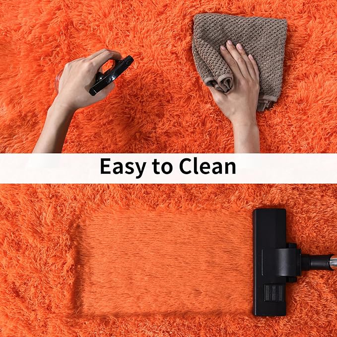 Soft Runner Rugs for Bedroom Hallways, 2x5 Orange Fluffy Shag Throw Area Rug - Image 4