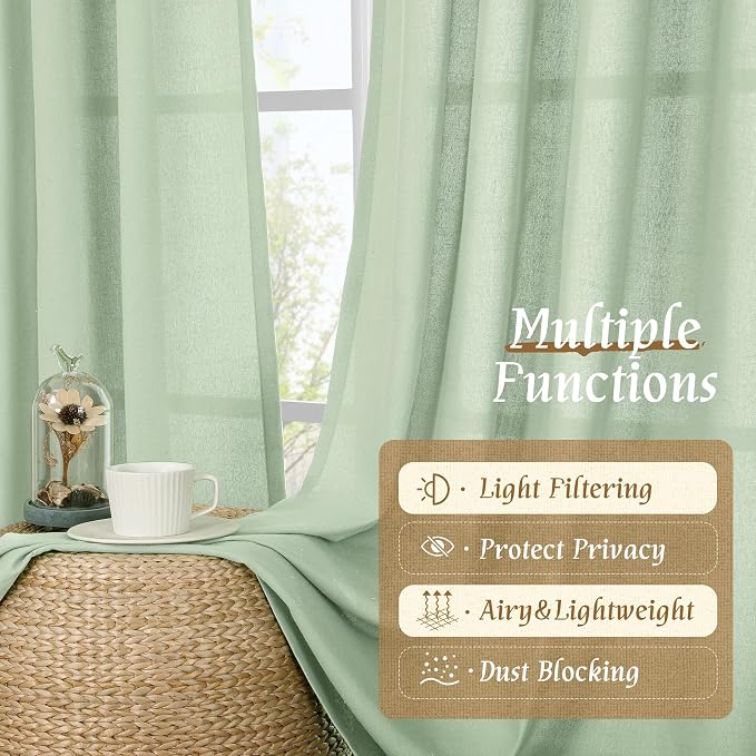 LAMIT Natural Linen Curtains for Bedroom, 72 Inch Faux Linen Textured Light - Image 9