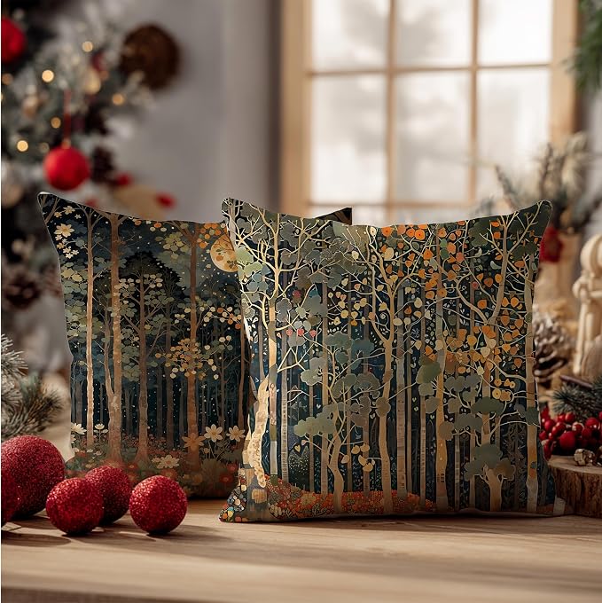 Rustic William Morris Inspired Autumn Forest Decor Throw Pillow Covers 18x18 - Image 6