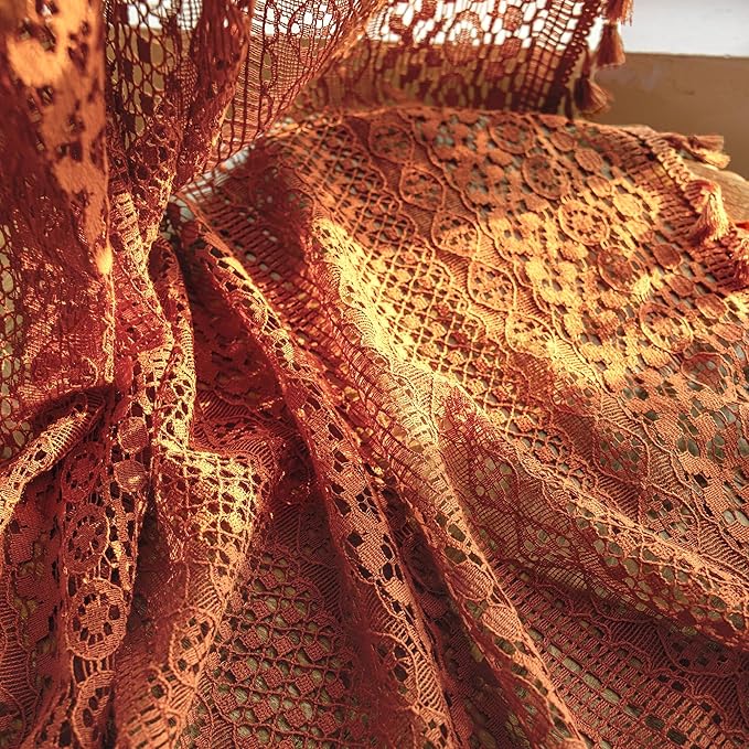 WAZZIO Boho Lace Curtains 72 Inches 2 Panel, Light Filtering Privacy Tassel & - Image 8
