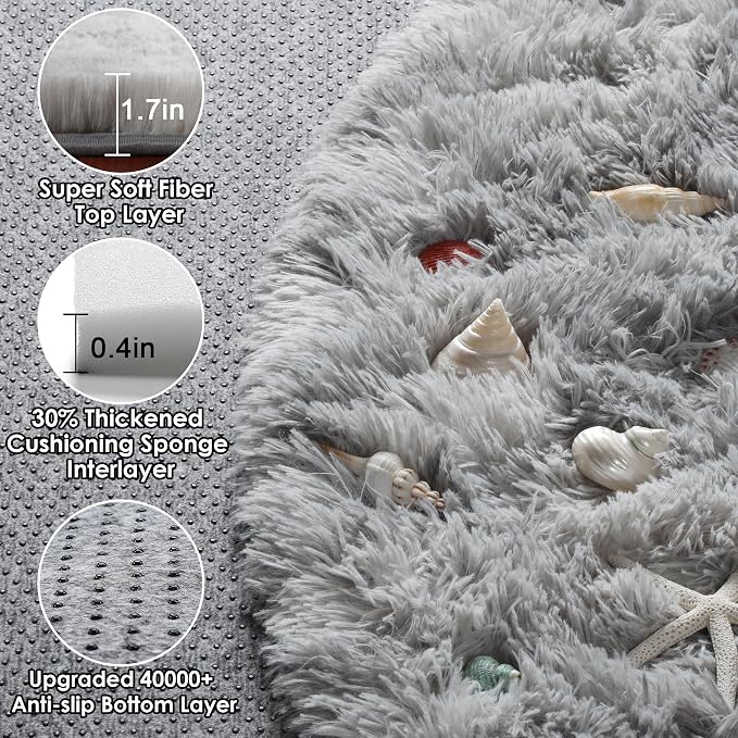 ONASAR Tie-Dyed Light Grey Round Area Rugs 6ft, Ultra Soft Bedroom Circle Rug - Image 2