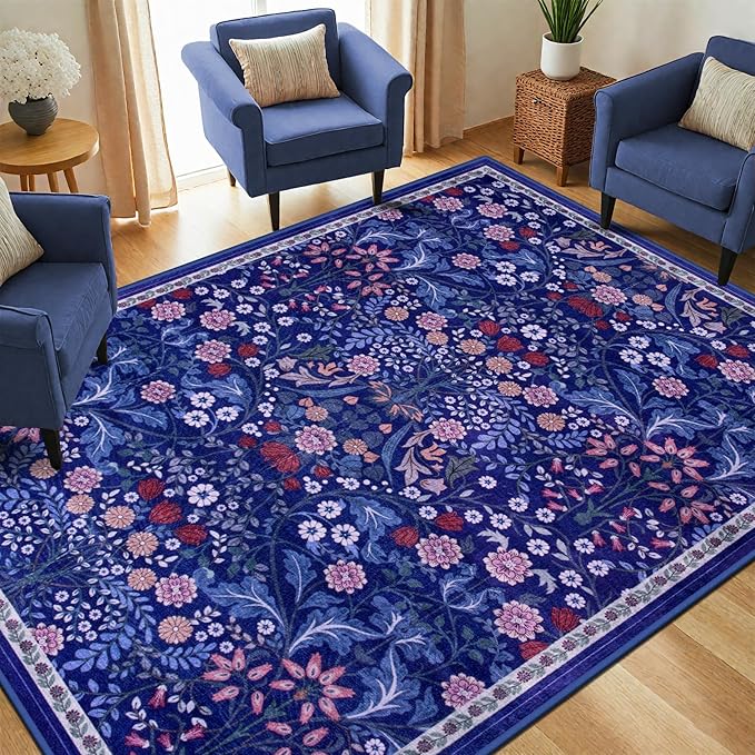 6x9 Area Rugs for Living Room: Floral Washable Rug Vintage Large Soft Boho - Image 2