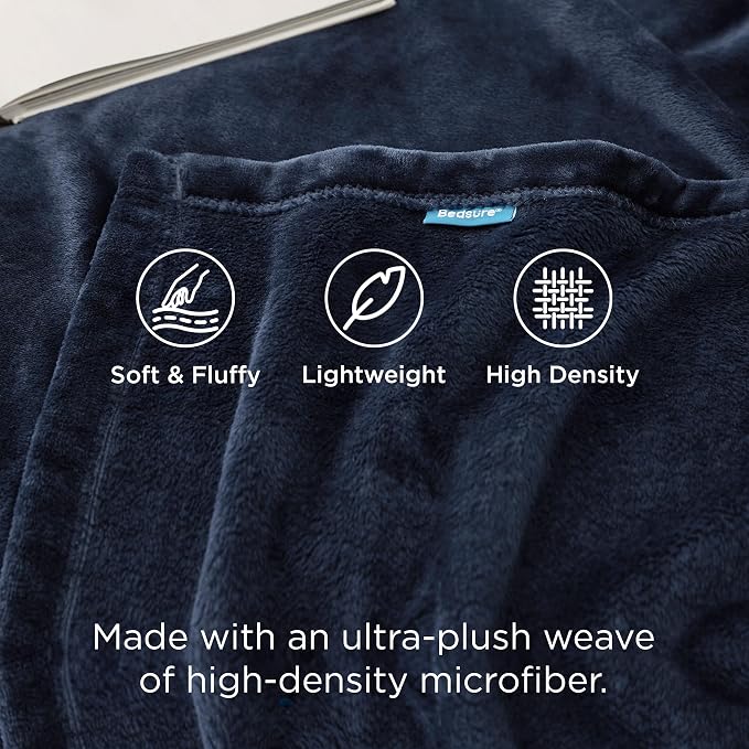 Bedsure GentleSoft Fleece Throw XL Blanket Navy - Image 3