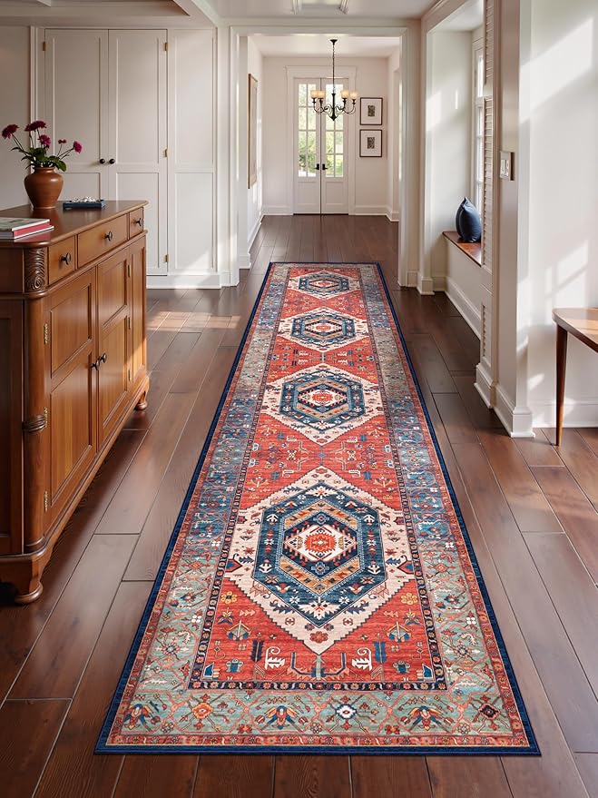 SERISSA Runner Rug for Hallways, Extra Long Boho Rug Ultra Soft Vintage Rust by SERISSAHomeDecorCollection