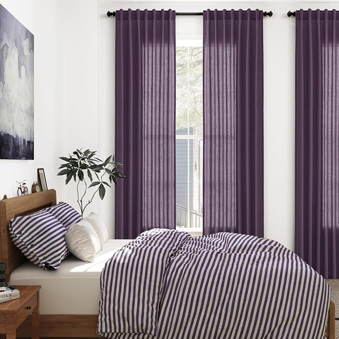 Nanspring Plum Linen Curtains 84 Inch Length 2 Panels Set - Image 7
