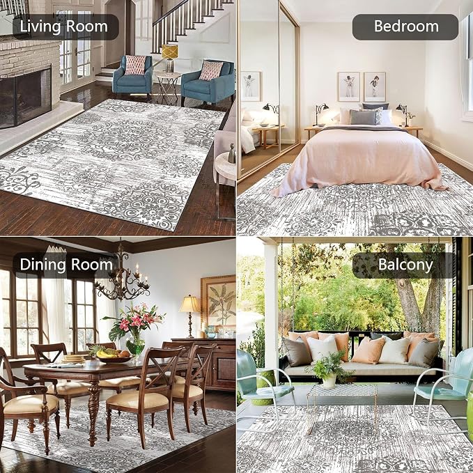 HEBE Washable Area Rug 5'x7' Non Slip Soft Distressed Medallion Bedroom & - Image 4