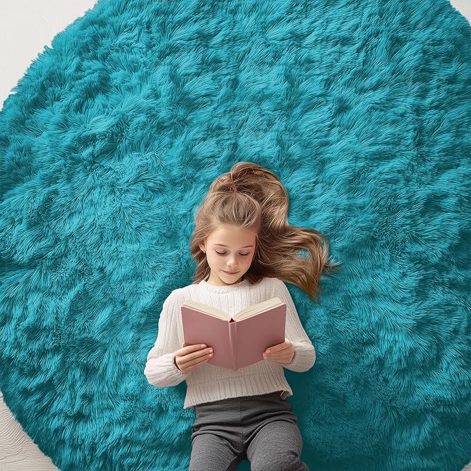 OLANLY Teal Round Rugs for Bedroom by OLANLY