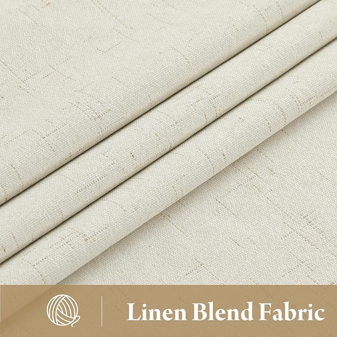 RYB HOME Cream White Linen Blackout Curtains, 100% Blackout Thermal Insulated - Image 2