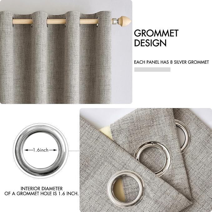 MIULEE Linen Curtains for Bedroom Solid 100% Blackout Thermal Insulated Greige - Image 4