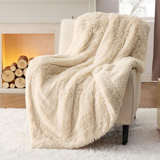 Bedsure GentleSoft Fluffy Beige Throw Blanket - Image 5