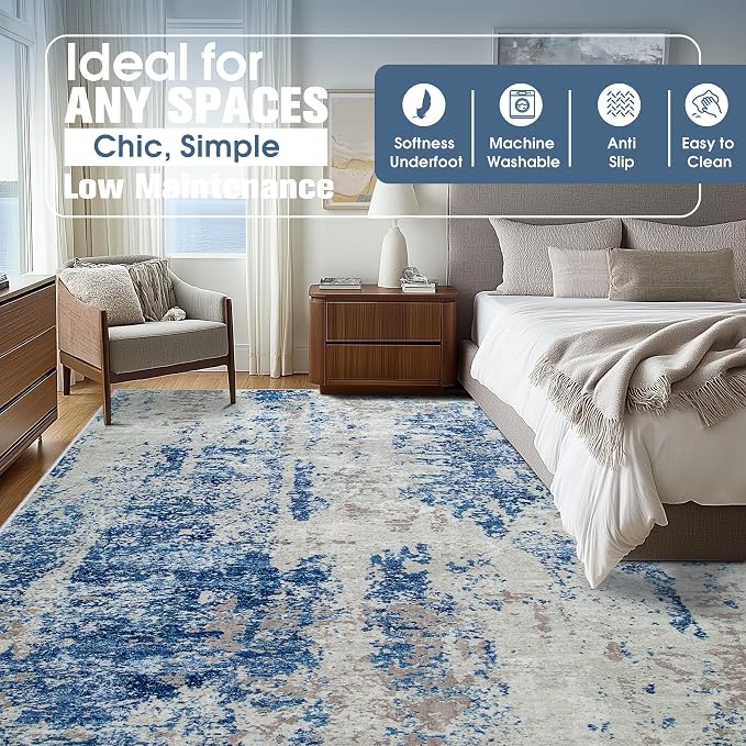 10x14 Area Rugs for Living Room Rug Washable: Abstract Large Rug Indoor Modern - Image 2