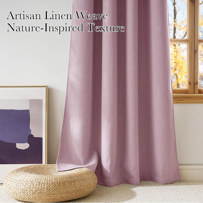 NICETOWN Faux Linen Pink Blackout Curtains 84 inches Long - Image 3