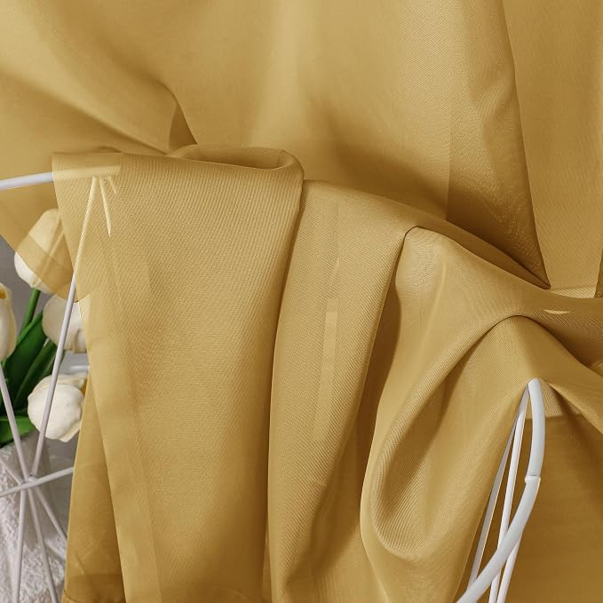 Aiyufeng Gold Sheer Curtain 96 Inches Long 2 Panels Set, Light Filtering Gold - Image 7