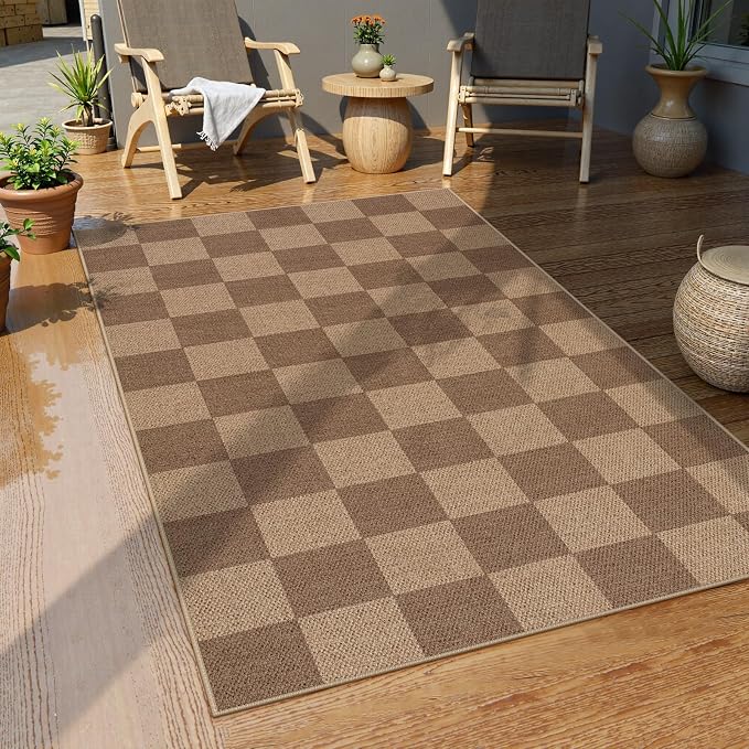 Lahome Colette Checkered Easy Jute Entryway Rug, Washable Rugs 3x5 - Image 3