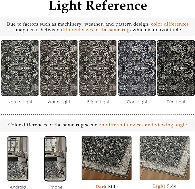 2x8 Black Beige Vintage Floral Washable Runner Rug - Image 9