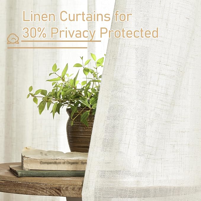 LAMIT 60 Inch Length Window Linen Curtains, Light Filtering Panels Back Tab and - Image 5