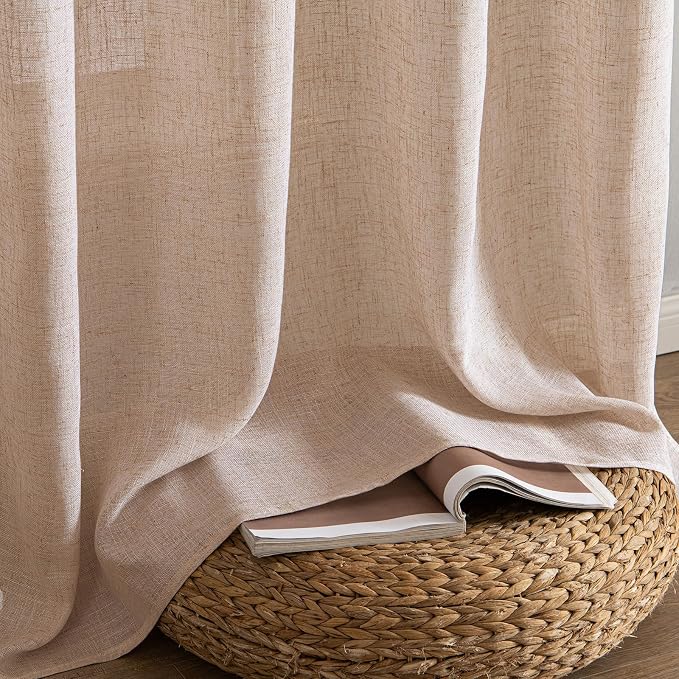 MIULEE Natural Beige Linen Curtains 54 Inch Length 2 Panels - Image 7