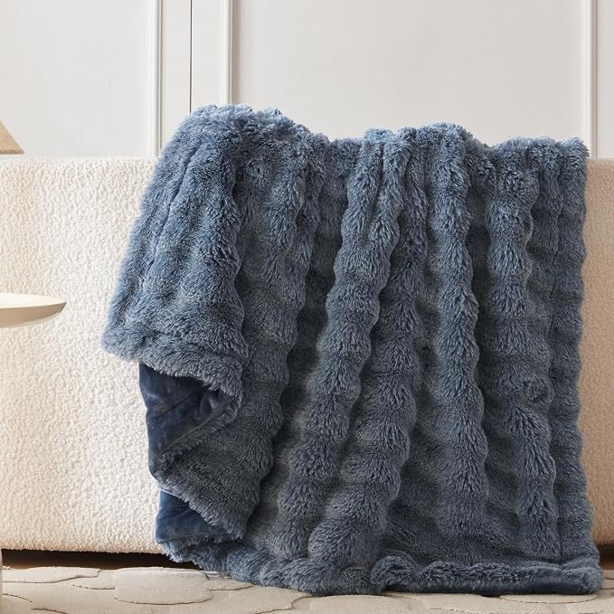 COOVA Faux Fur Throw Blanket for Couch, Cozy Soft and Fuzzy Plush Rabbit Fur - Image 3