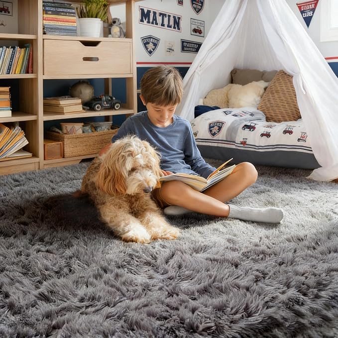 Fluffy Grey Rug for Bedroom 4x6, Modern Area Rugs for Kids Room Living Room | - Image 3