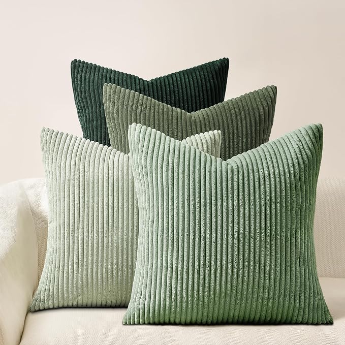 Topfinel Corduroy Throw Pillow Covers Pack of 2 Green 16"x16" No Insert by Topfinel