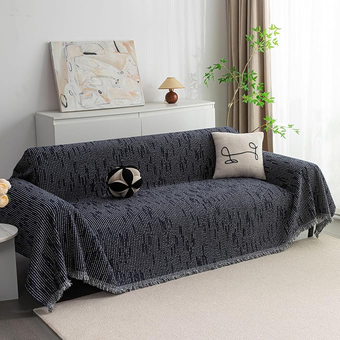 MYSKY HOME Boho Couch Cover Navy Sofa Covers by MYSKYHOME