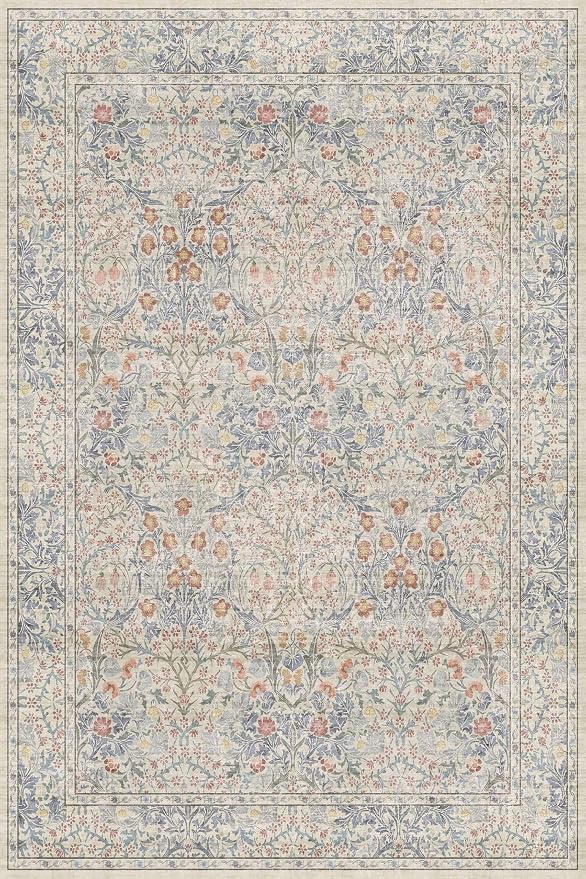 Hazo Haus Vintage Washable Beige Blue Area Rugs - Image 2