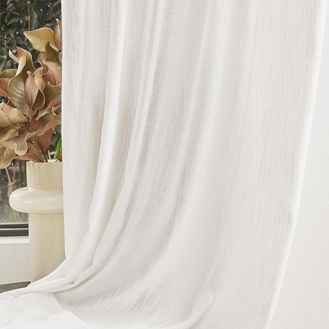 MYSKY HOME Natural Living Room Curtains Boho Semi Sheers Light Filtering Back - Image 7