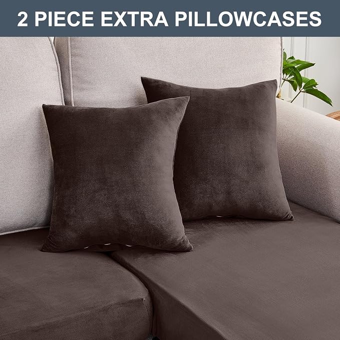Couch Cover 4-Piece Elastic Velvet Couch Cushion Covers & Chaise Slipcovers - Image 6