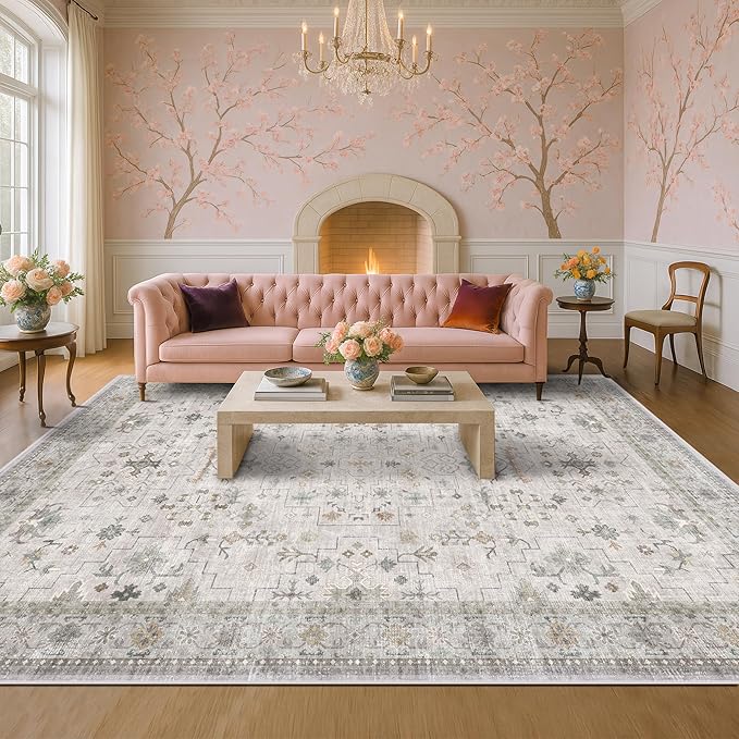 Hazo Haus Boho Light Grey Living Room Rug 9x12 by HazoHaus