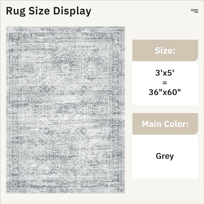 Soalmost 3x5 Rug, Small Area for Kitchen, Machine Washable Non-Slip Throw Rug - Image 4