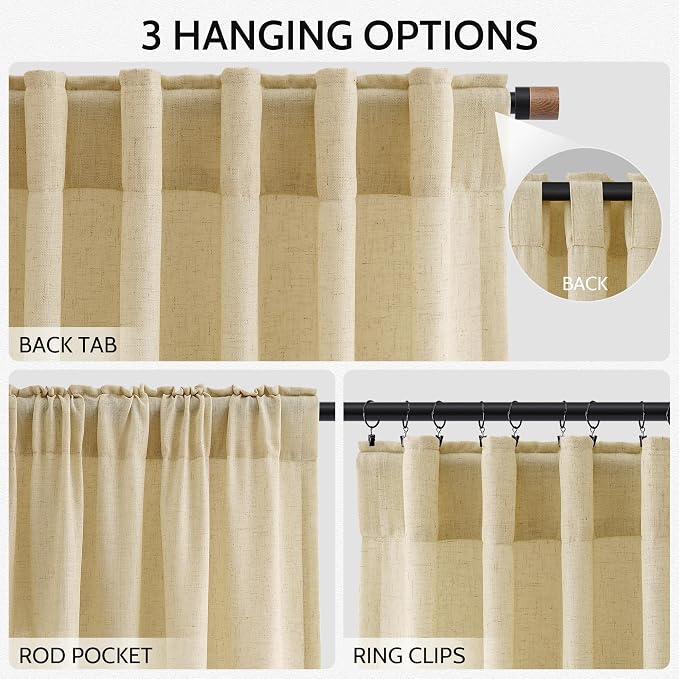 Nanspring Cream Yellow Curtains 120 Inches Long - Image 2